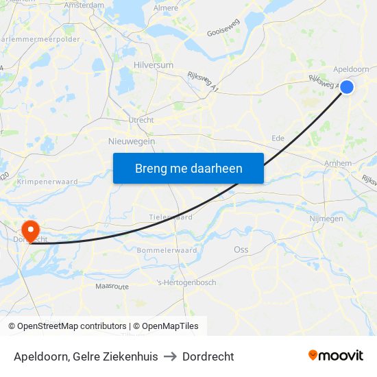 Apeldoorn, Gelre Ziekenhuis to Dordrecht map