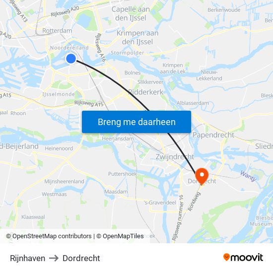Rijnhaven to Dordrecht map