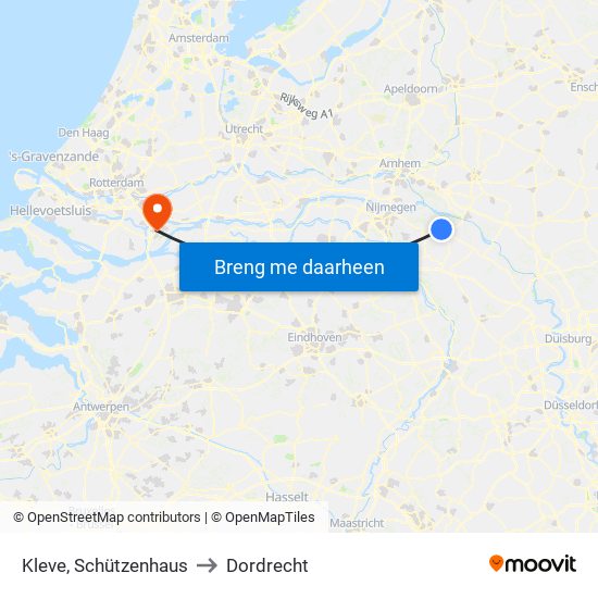 Kleve, Schützenhaus to Dordrecht map