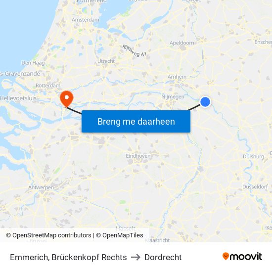 Emmerich, Brückenkopf Rechts to Dordrecht map