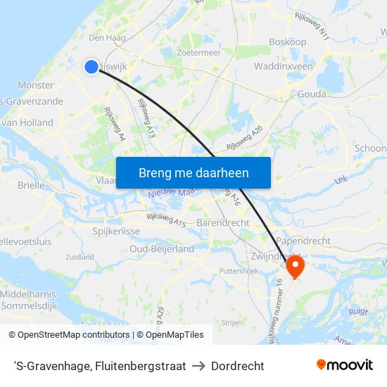 'S-Gravenhage, Fluitenbergstraat to Dordrecht map
