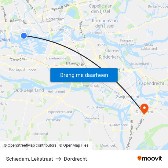 Schiedam, Lekstraat to Dordrecht map