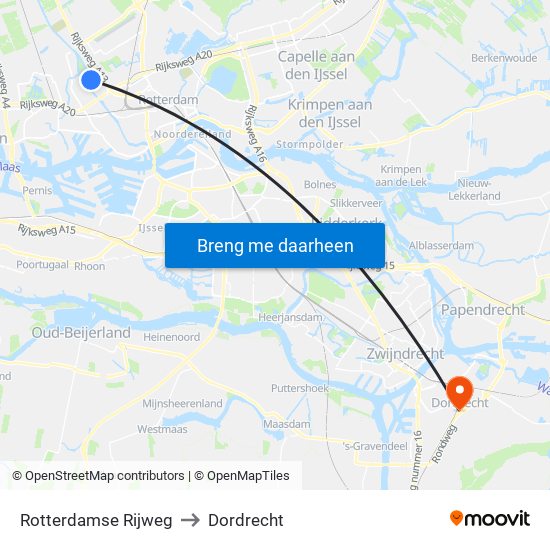 Rotterdamse Rijweg to Dordrecht map
