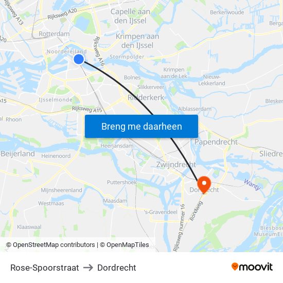 Rose-Spoorstraat to Dordrecht map