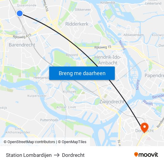 Station Lombardijen to Dordrecht map