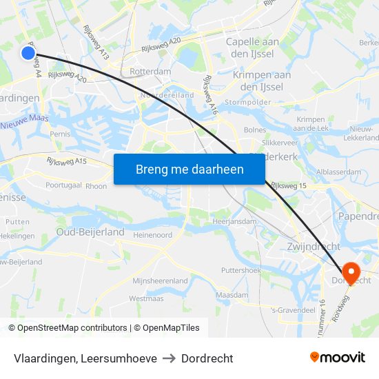 Vlaardingen, Leersumhoeve to Dordrecht map