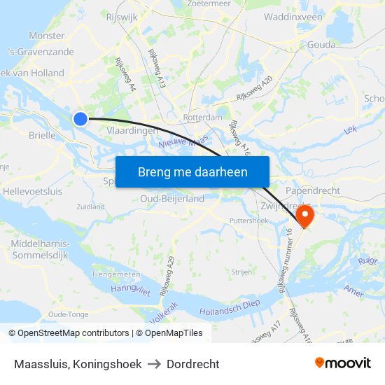 Maassluis, Koningshoek to Dordrecht map