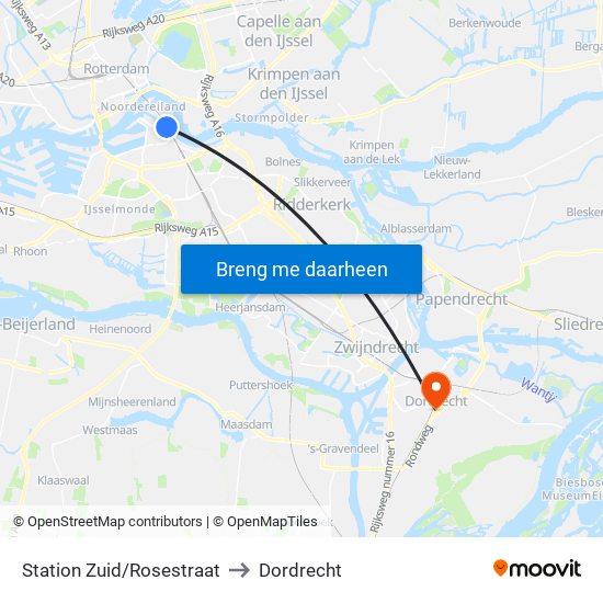Station Zuid/Rosestraat to Dordrecht map