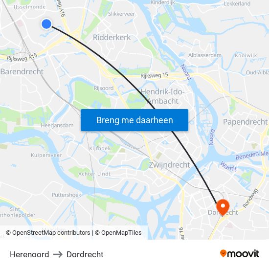 Herenoord to Dordrecht map