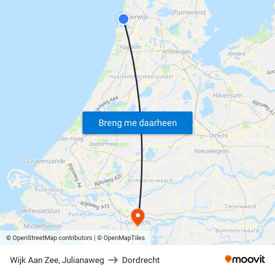 Wijk Aan Zee, Julianaweg to Dordrecht map