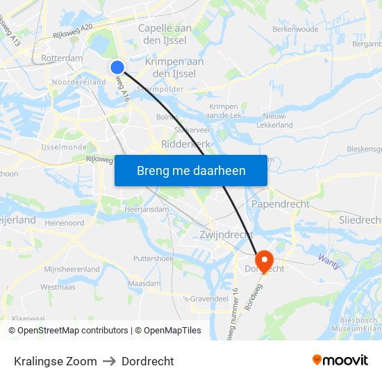 Kralingse Zoom to Dordrecht map