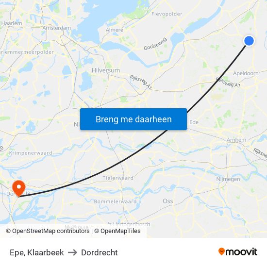 Epe, Klaarbeek to Dordrecht map