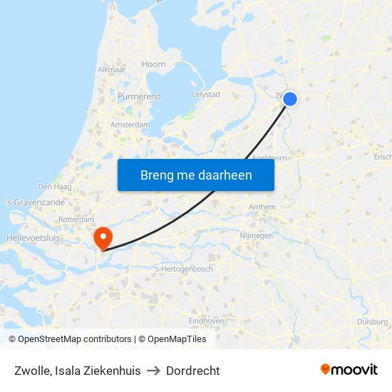 Zwolle, Isala Ziekenhuis to Dordrecht map