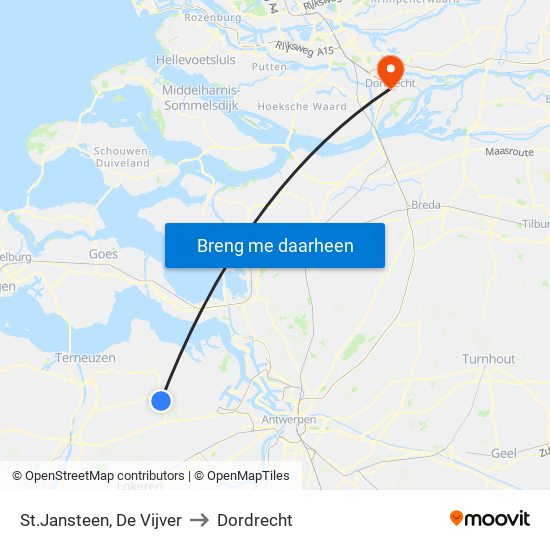 St.Jansteen, De Vijver to Dordrecht map