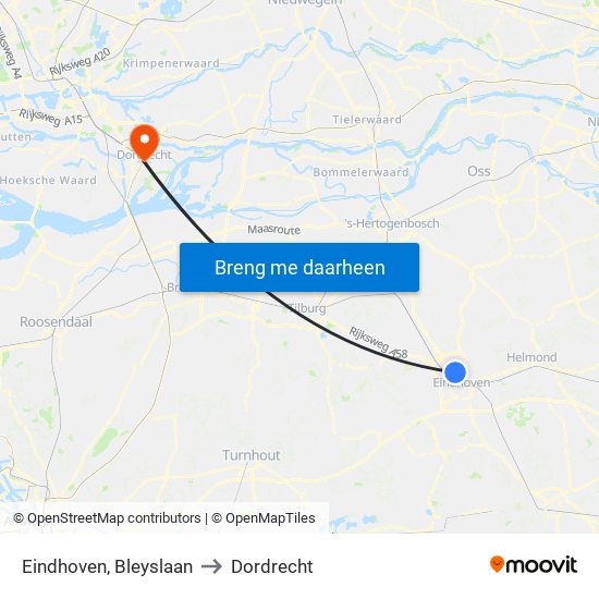 Eindhoven, Bleyslaan to Dordrecht map