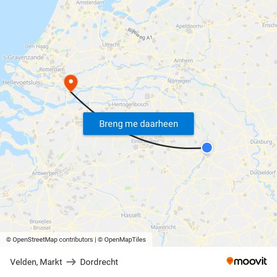 Velden, Markt to Dordrecht map