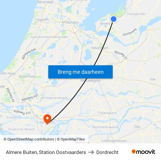 Almere Buiten, Station Oostvaarders to Dordrecht map
