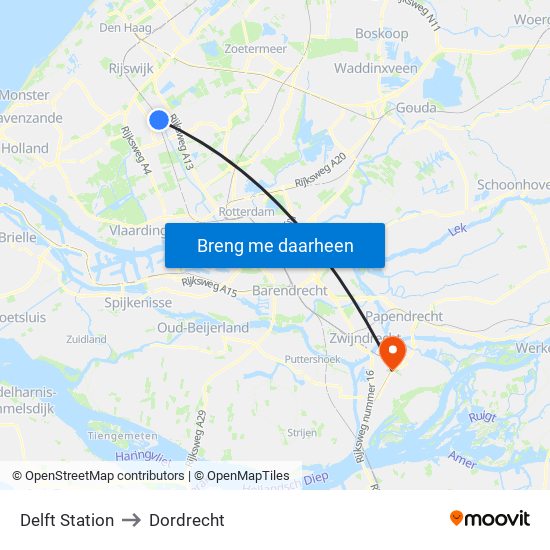 Delft Station to Dordrecht map