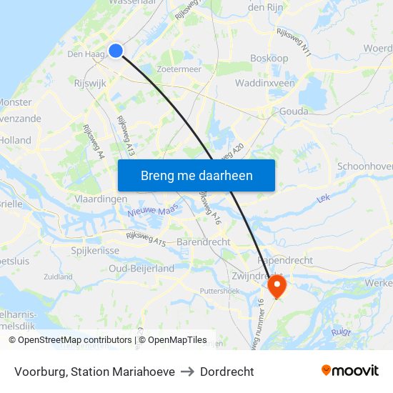 Voorburg, Station Mariahoeve to Dordrecht map