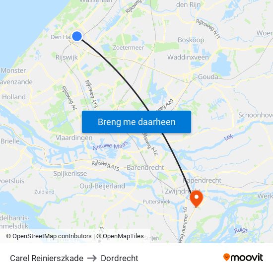 Carel Reinierszkade to Dordrecht map