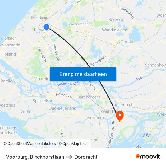Voorburg, Binckhorstlaan to Dordrecht map