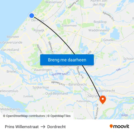 Prins Willemstraat to Dordrecht map