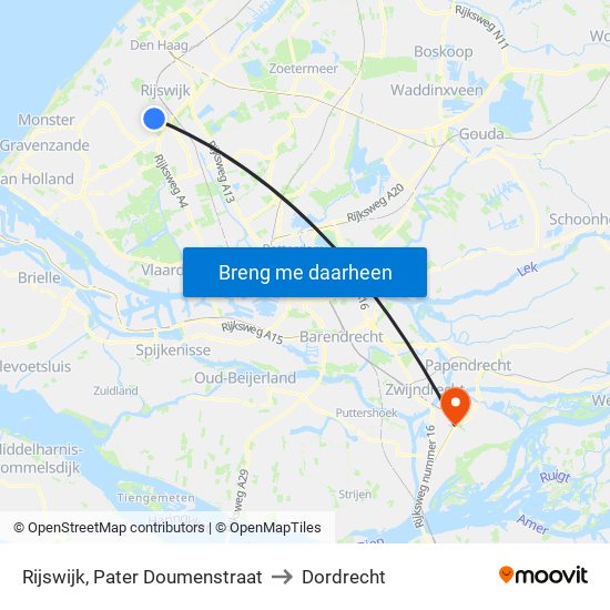 Rijswijk, Pater Doumenstraat to Dordrecht map