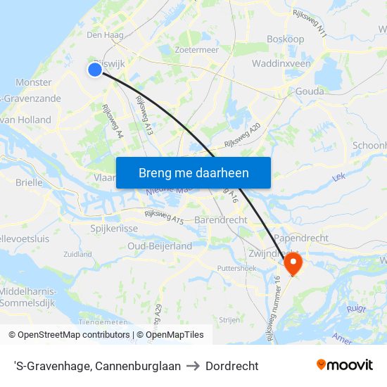 'S-Gravenhage, Cannenburglaan to Dordrecht map