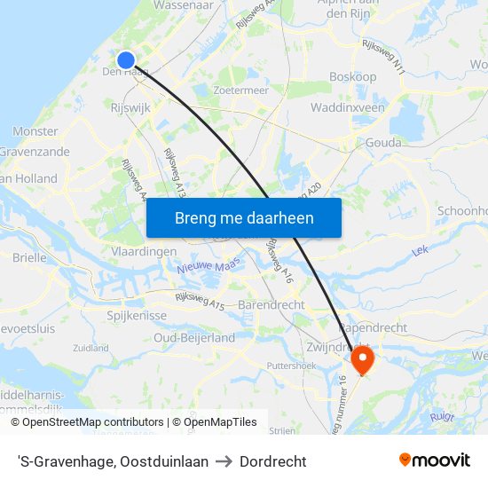 'S-Gravenhage, Oostduinlaan to Dordrecht map