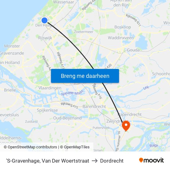 'S-Gravenhage, Van Der Woertstraat to Dordrecht map