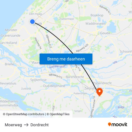 Moerweg to Dordrecht map