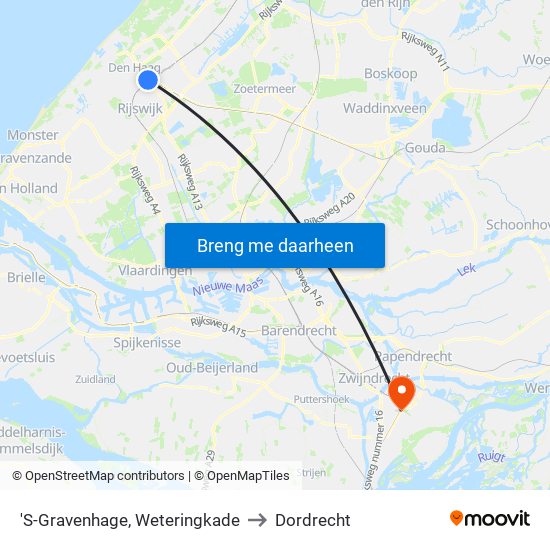 'S-Gravenhage, Weteringkade to Dordrecht map