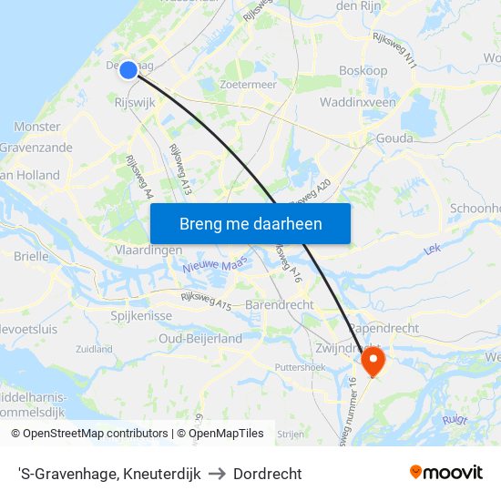 'S-Gravenhage, Kneuterdijk to Dordrecht map