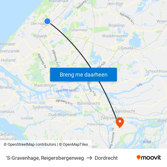 'S-Gravenhage, Reigersbergenweg to Dordrecht map
