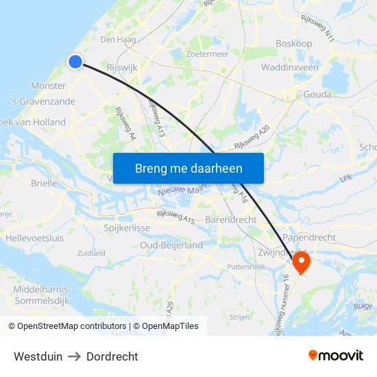 Westduin to Dordrecht map