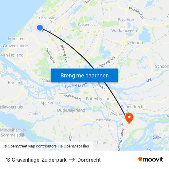 'S-Gravenhage, Zuiderpark to Dordrecht map