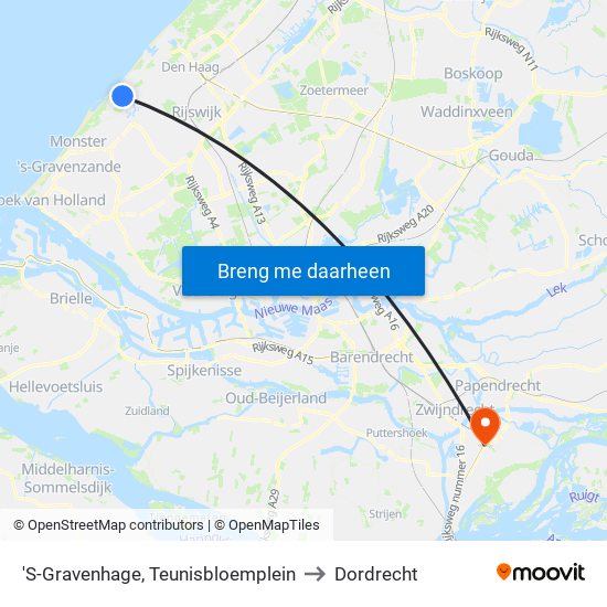 'S-Gravenhage, Teunisbloemplein to Dordrecht map