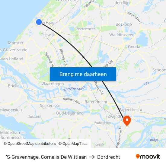 'S-Gravenhage, Cornelis De Wittlaan to Dordrecht map