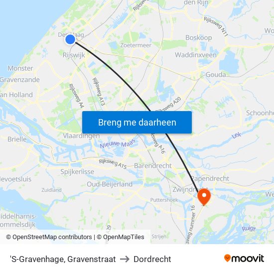 'S-Gravenhage, Gravenstraat to Dordrecht map