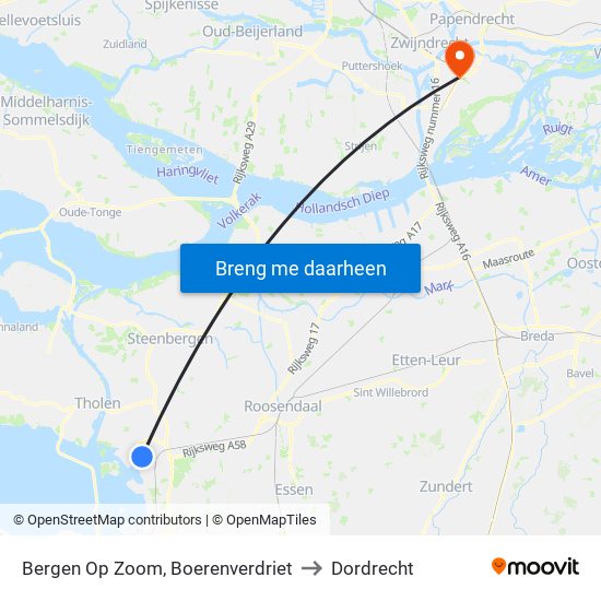 Bergen Op Zoom, Boerenverdriet to Dordrecht map