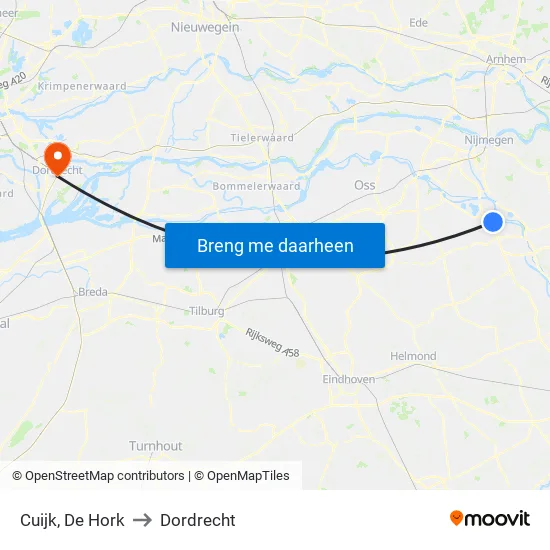 Cuijk, De Hork to Dordrecht map