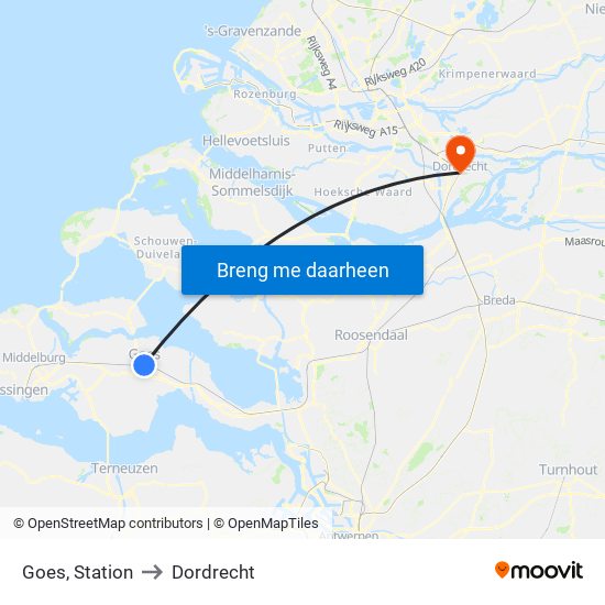 Goes, Station to Dordrecht map