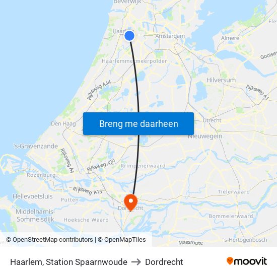 Haarlem, Station Spaarnwoude to Dordrecht map