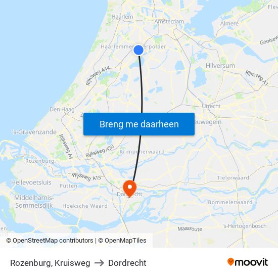 Rozenburg, Kruisweg to Dordrecht map