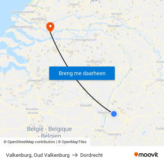 Valkenburg, Oud Valkenburg to Dordrecht map