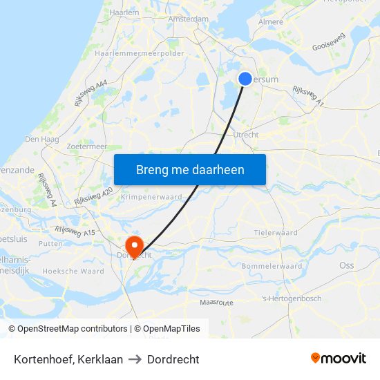 Kortenhoef, Kerklaan to Dordrecht map