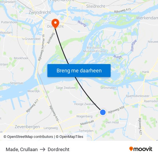 Made, Crullaan to Dordrecht map