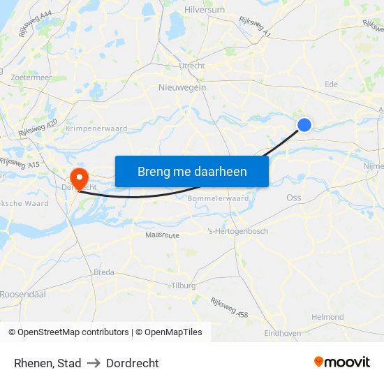 Rhenen, Stad to Dordrecht map