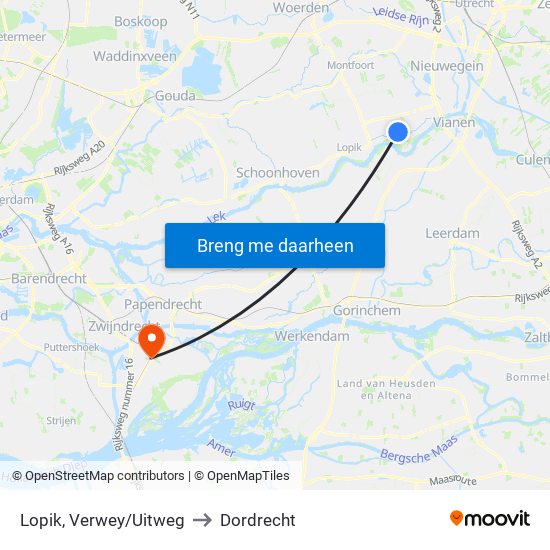 Lopik, Verwey/Uitweg to Dordrecht map