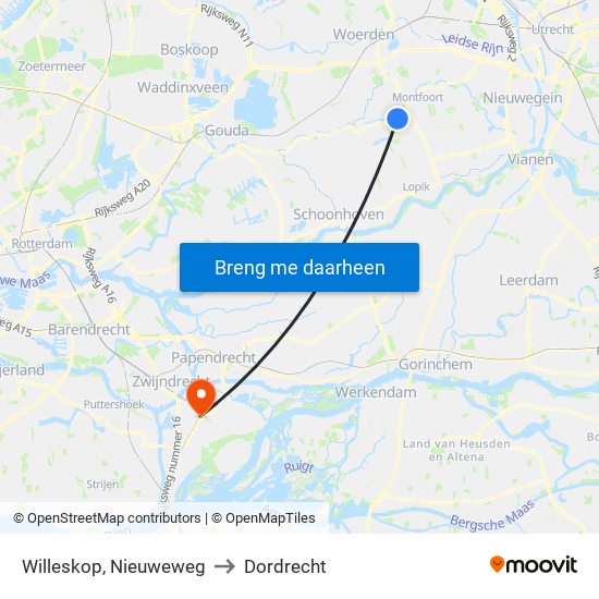 Willeskop, Nieuweweg to Dordrecht map